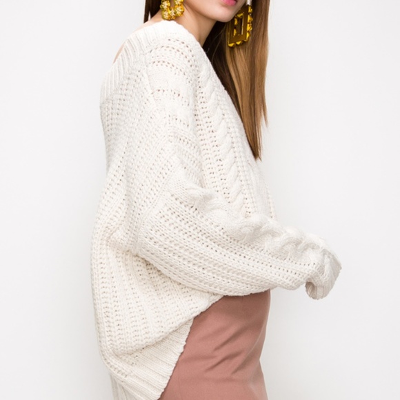 SWEATER OVERSIZED OATMEAL KNIT SWEATER - Picture 4 of 4